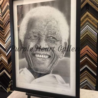 PICTURE FRAMING Mandela framed in Satin Black modern frame